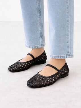 Joie Black Leather Woven Ballet Flats size 7.5, NWOT